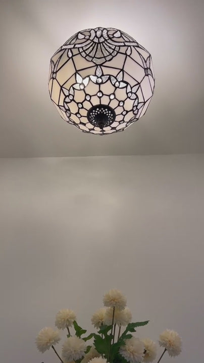 Tiffany-Style Stained Glass Ceiling Light – Colorful Mosaic Flush Mount Lamp for Hallway, Bedroom & Living Room