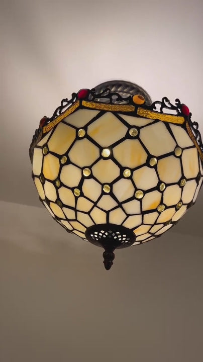 Tiffany-Style Stained Glass Ceiling Light – Colorful Mosaic Flush Mount Lamp for Hallway, Bedroom & Living Room