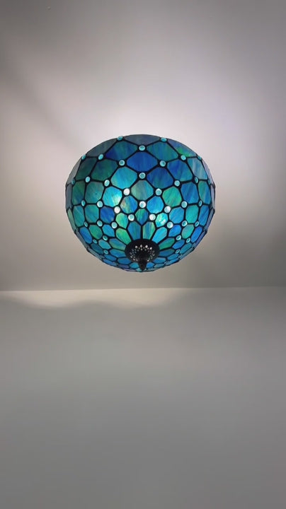Tiffany-Style Stained Glass Ceiling Light – Colorful Mosaic Flush Mount Lamp for Hallway, Bedroom & Living Room