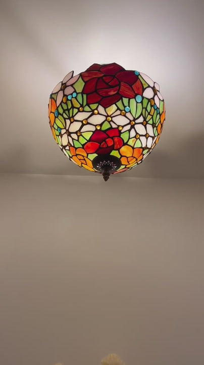 Tiffany-Style Stained Glass Ceiling Light – Colorful Mosaic Flush Mount Lamp for Hallway, Bedroom & Living Room