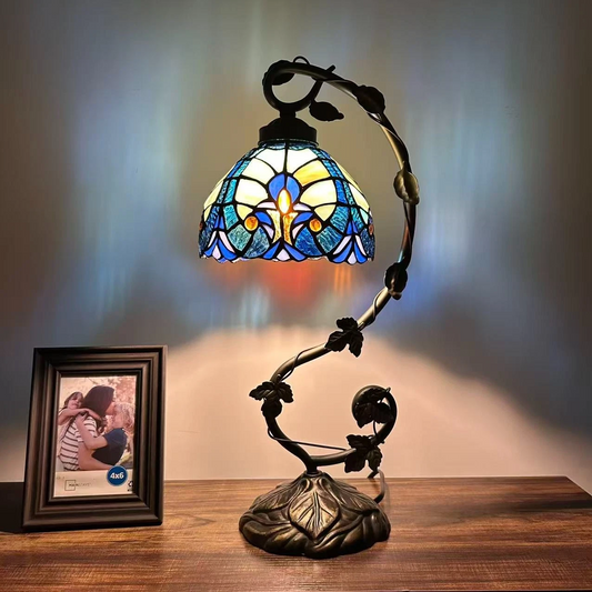 Tiffany-Style Stained Glass Table Lamp | Vintage Bedside Lamp for Home Decor | Handmade Stained Glass Lighting for Living Room & Bedroom