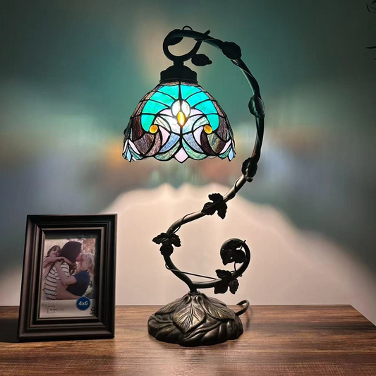 Tiffany-Style Stained Glass Table Lamp | Vintage Bedside Lamp for Home Decor | Handmade Stained Glass Lighting for Living Room & Bedroom