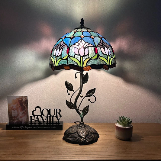 Tiffany-Style Stained Glass Table Lamp | Vintage Bedside Lamp for Home Decor | Handmade Stained Glass Lighting for Living Room & Bedroom