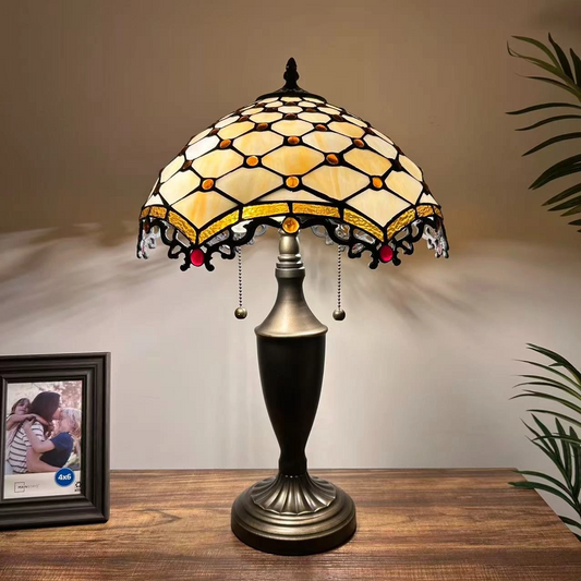 Tiffany-Style Stained Glass Table Lamp | Vintage Bedside Lamp for Home Decor | Handmade Stained Glass Lighting for Living Room & Bedroom