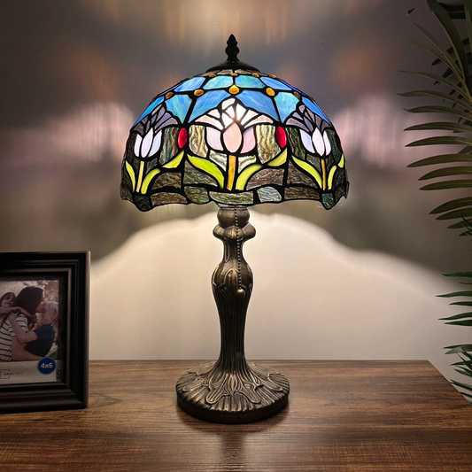 Tiffany-Style Stained Glass Table Lamp | Vintage Bedside Lamp for Home Decor | Handmade Stained Glass Lighting for Living Room & Bedroom