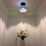 Tiffany-Style Stained Glass Ceiling Light – Colorful Mosaic Flush Mount Lamp for Hallway, Bedroom & Living Room