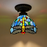 Tiffany-Style Stained Glass Ceiling Light – Colorful Mosaic Flush Mount Lamp for Hallway, Bedroom & Living Room