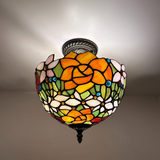 Tiffany-Style Stained Glass Ceiling Light – Colorful Mosaic Flush Mount Lamp for Hallway, Bedroom & Living Room