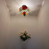 Tiffany-Style Stained Glass Ceiling Light – Colorful Mosaic Flush Mount Lamp for Hallway, Bedroom & Living Room