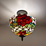 Tiffany-Style Stained Glass Ceiling Light – Colorful Mosaic Flush Mount Lamp for Hallway, Bedroom & Living Room