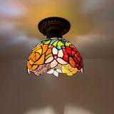 Tiffany-Style Stained Glass Ceiling Light – Colorful Mosaic Flush Mount Lamp for Hallway, Bedroom & Living Room