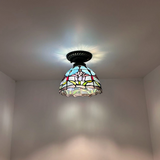 Tiffany-Style Stained Glass Ceiling Light – Colorful Mosaic Flush Mount Lamp for Hallway, Bedroom & Living Room