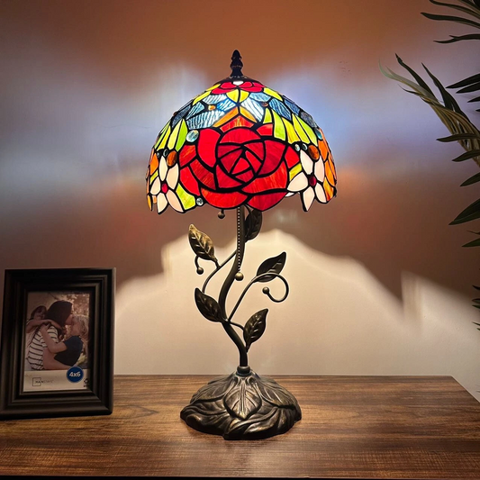 Tiffany-Style Stained Glass Table Lamp | Vintage Bedside Lamp for Home Decor | Handmade Stained Glass Lighting for Living Room & Bedroom