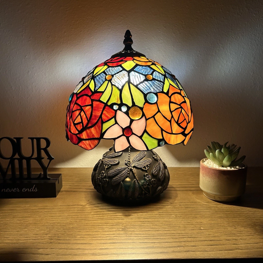 Tiffany-Style Stained Glass Table Lamp | Vintage Bedside Lamp for Home Decor | Handmade Stained Glass Lighting for Living Room & Bedroom