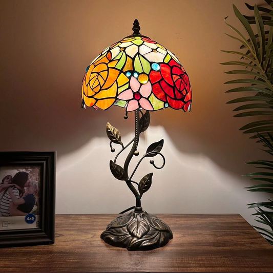 Tiffany-Style Stained Glass Table Lamp | Vintage Bedside Lamp for Home Decor | Handmade Stained Glass Lighting for Living Room & Bedroom
