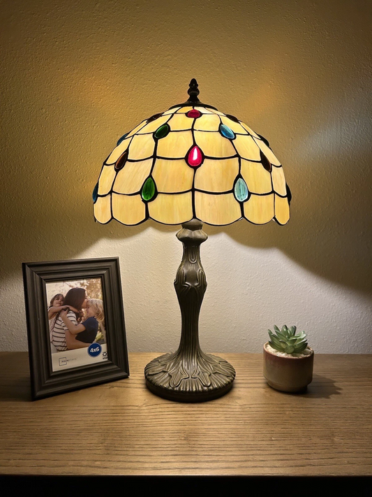 Tiffany-Style Stained Glass Table Lamp | Vintage Bedside Lamp for Home Decor | Handmade Stained Glass Lighting for Living Room & Bedroom