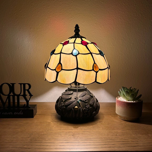 Tiffany-Style Stained Glass Table Lamp | Vintage Bedside Lamp for Home Decor | Handmade Stained Glass Lighting for Living Room & Bedroom