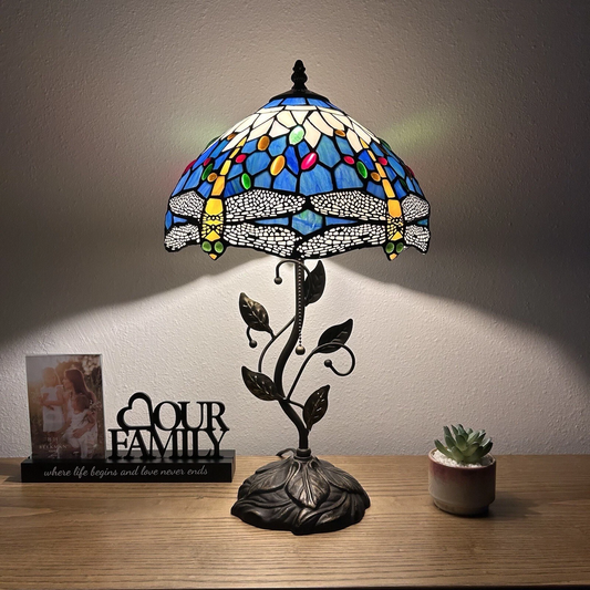 Tiffany-Style Stained Glass Table Lamp | Vintage Bedside Lamp for Home Decor | Handmade Stained Glass Lighting for Living Room & Bedroom