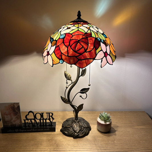 Tiffany-Style Stained Glass Table Lamp | Vintage Bedside Lamp for Home Decor | Handmade Stained Glass Lighting for Living Room & Bedroom