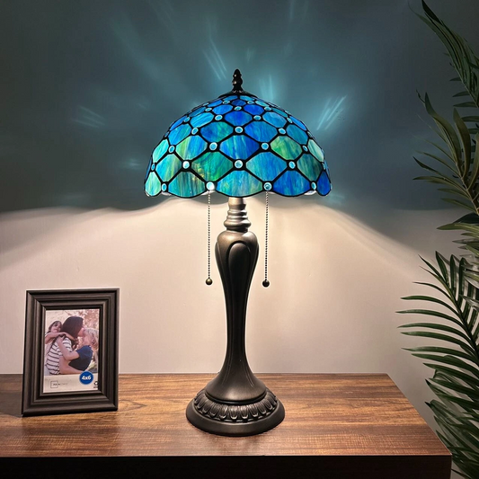Tiffany-Style Stained Glass Table Lamp | Vintage Bedside Lamp for Home Decor | Handmade Stained Glass Lighting for Living Room & Bedroom