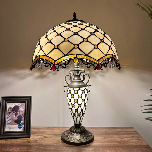 Tiffany-Style Stained Glass Table Lamp | Vintage Bedside Lamp for Home Decor | Handmade Stained Glass Lighting for Living Room & Bedroom