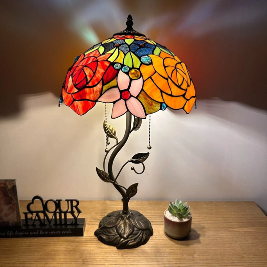 Tiffany-Style Stained Glass Table Lamp | Vintage Bedside Lamp for Home Decor | Handmade Stained Glass Lighting for Living Room & Bedroom