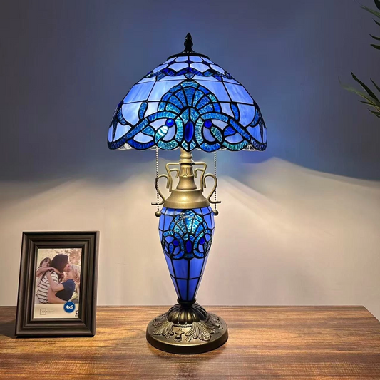 Tiffany-Style Stained Glass Table Lamp | Vintage Bedside Lamp for Home Decor | Handmade Stained Glass Lighting for Living Room & Bedroom