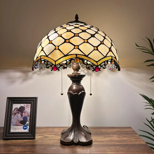 Tiffany-Style Stained Glass Table Lamp | Vintage Bedside Lamp for Home Decor | Handmade Stained Glass Lighting for Living Room & Bedroom