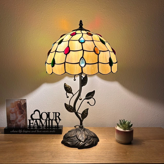 Tiffany-Style Stained Glass Table Lamp | Vintage Bedside Lamp for Home Decor | Handmade Stained Glass Lighting for Living Room & Bedroom