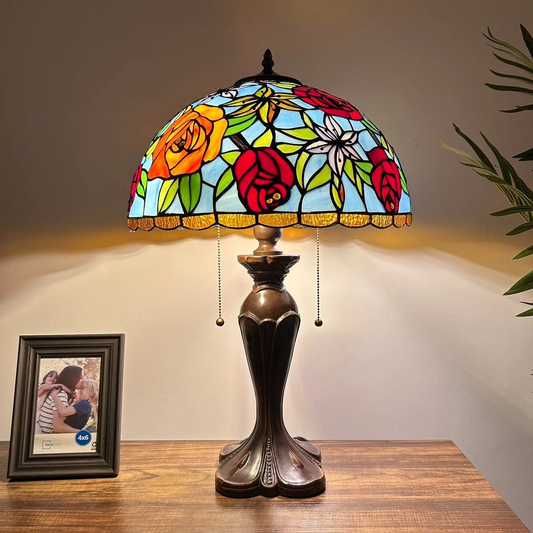 Tiffany-Style Stained Glass Table Lamp | Vintage Bedside Lamp for Home Decor | Handmade Stained Glass Lighting for Living Room & Bedroom