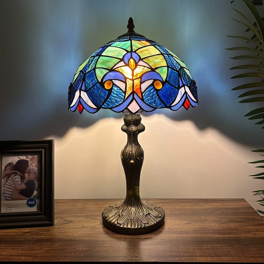 Tiffany-Style Stained Glass Table Lamp | Vintage Bedside Lamp for Home Decor | Handmade Stained Glass Lighting for Living Room & Bedroom