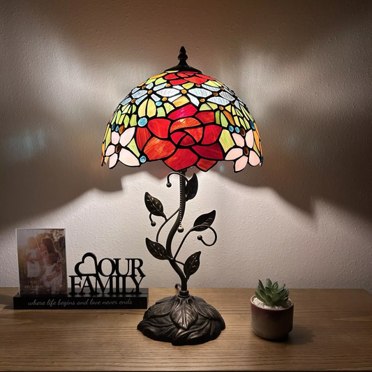 Tiffany-Style Stained Glass Table Lamp | Vintage Bedside Lamp for Home Decor | Handmade Stained Glass Lighting for Living Room & Bedroom