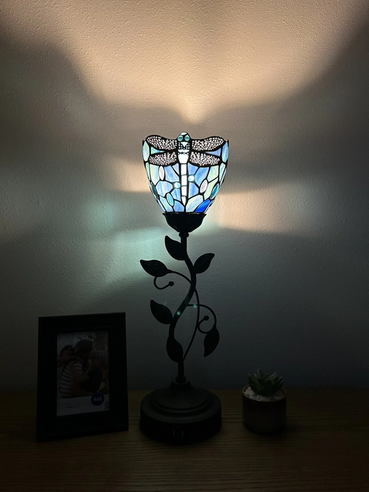 Tiffany-Style Stained Glass Table Lamp | Vintage Bedside Lamp for Home Decor | Handmade Stained Glass Lighting for Living Room & Bedroom