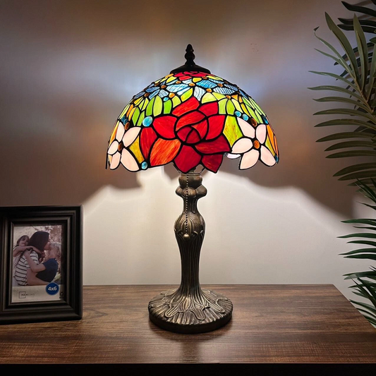 Tiffany-Style Stained Glass Table Lamp | Vintage Bedside Lamp for Home Decor | Handmade Stained Glass Lighting for Living Room & Bedroom