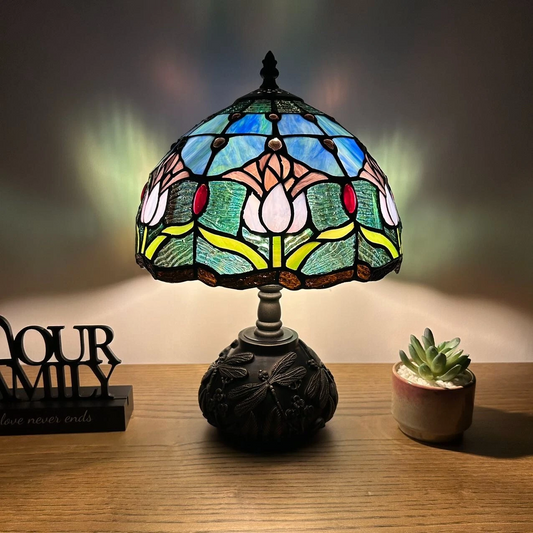 Tiffany-Style Stained Glass Table Lamp | Vintage Bedside Lamp for Home Decor | Handmade Stained Glass Lighting for Living Room & Bedroom