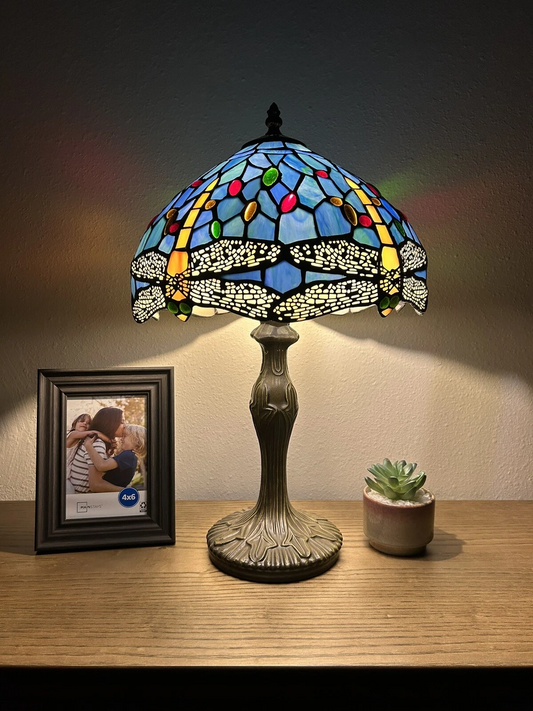Tiffany-Style Stained Glass Table Lamp | Vintage Bedside Lamp for Home Decor | Handmade Stained Glass Lighting for Living Room & Bedroom