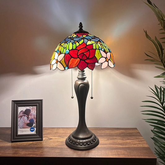 Tiffany-Style Stained Glass Table Lamp | Vintage Bedside Lamp for Home Decor | Handmade Stained Glass Lighting for Living Room & Bedroom