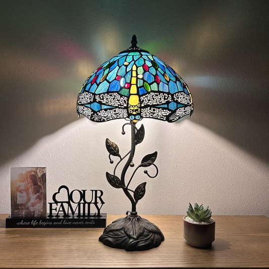 Tiffany-Style Stained Glass Table Lamp | Vintage Bedside Lamp for Home Decor | Handmade Stained Glass Lighting for Living Room & Bedroom