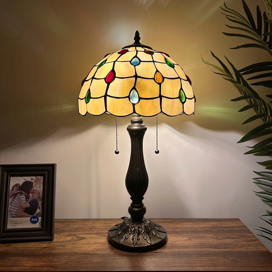Tiffany-Style Stained Glass Table Lamp | Vintage Bedside Lamp for Home Decor | Handmade Stained Glass Lighting for Living Room & Bedroom