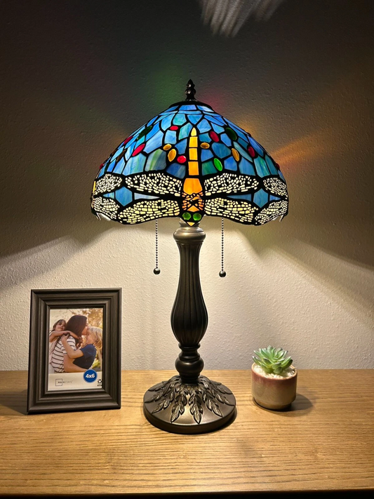 Tiffany-Style Stained Glass Table Lamp | Vintage Bedside Lamp for Home Decor | Handmade Stained Glass Lighting for Living Room & Bedroom