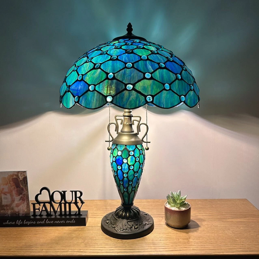 Tiffany-Style Stained Glass Table Lamp | Vintage Bedside Lamp for Home Decor | Handmade Stained Glass Lighting for Living Room & Bedroom
