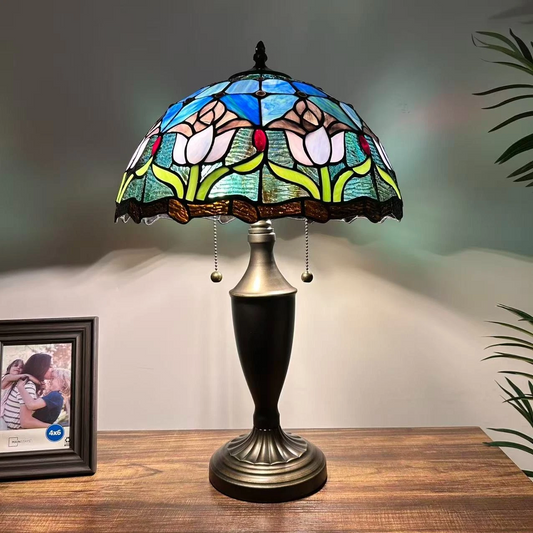 Tiffany-Style Stained Glass Table Lamp | Vintage Bedside Lamp for Home Decor | Handmade Stained Glass Lighting for Living Room & Bedroom
