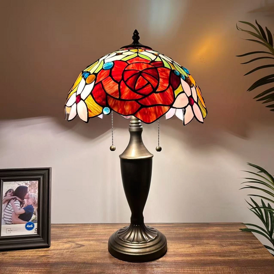 Tiffany-Style Stained Glass Table Lamp | Vintage Bedside Lamp for Home Decor | Handmade Stained Glass Lighting for Living Room & Bedroom