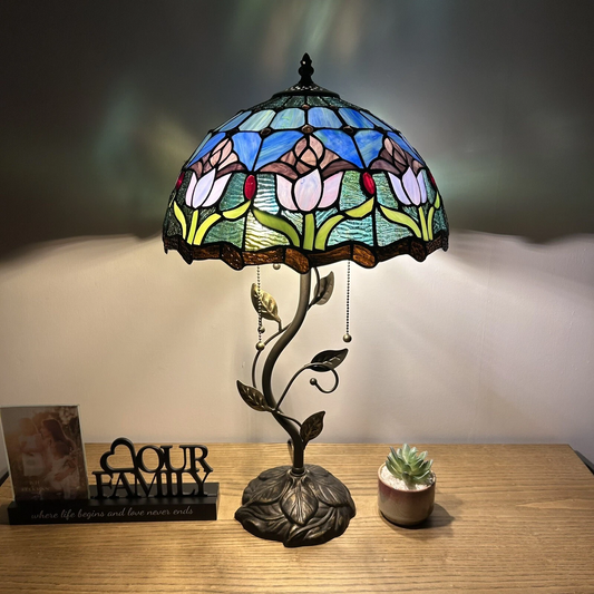 Tiffany-Style Stained Glass Table Lamp | Vintage Bedside Lamp for Home Decor | Handmade Stained Glass Lighting for Living Room & Bedroom
