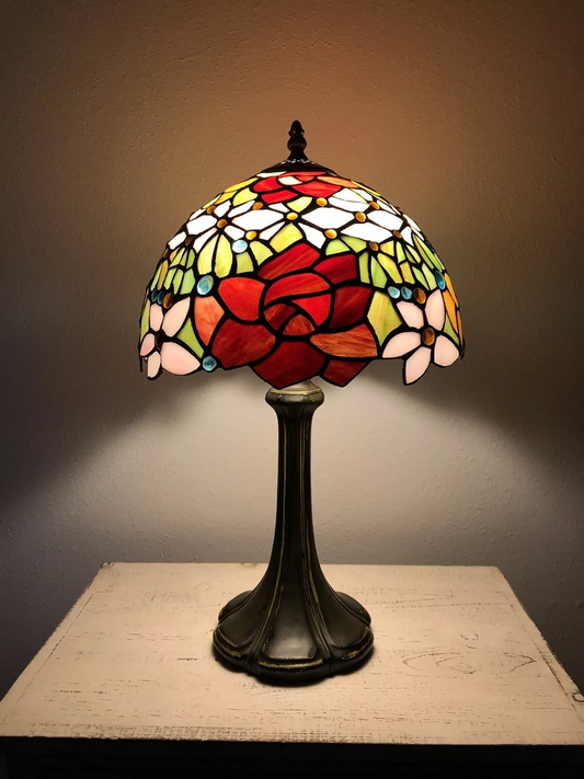 Tiffany-Style Stained Glass Table Lamp | Vintage Bedside Lamp for Home Decor | Handmade Stained Glass Lighting for Living Room & Bedroom