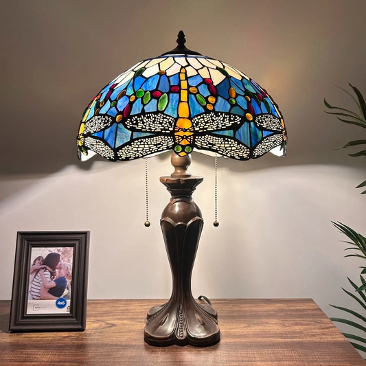Tiffany-Style Stained Glass Table Lamp | Vintage Bedside Lamp for Home Decor | Handmade Stained Glass Lighting for Living Room & Bedroom