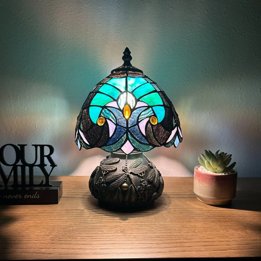 Tiffany-Style Stained Glass Table Lamp | Vintage Bedside Lamp for Home Decor | Handmade Stained Glass Lighting for Living Room & Bedroom