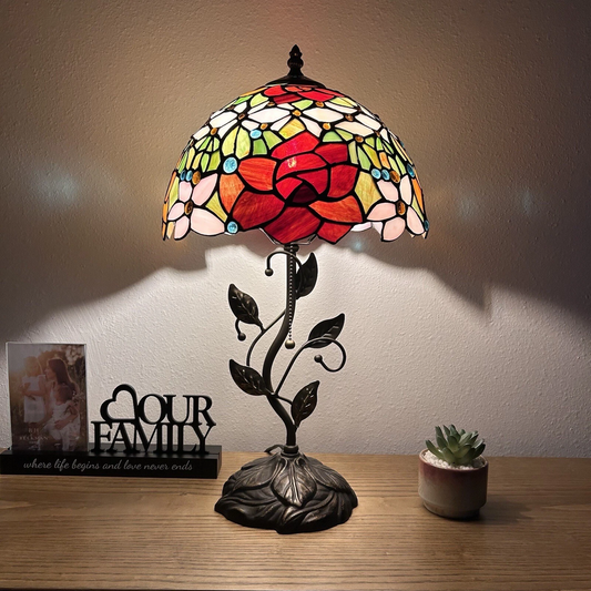 Tiffany-Style Stained Glass Table Lamp | Vintage Bedside Lamp for Home Decor | Handmade Stained Glass Lighting for Living Room & Bedroom