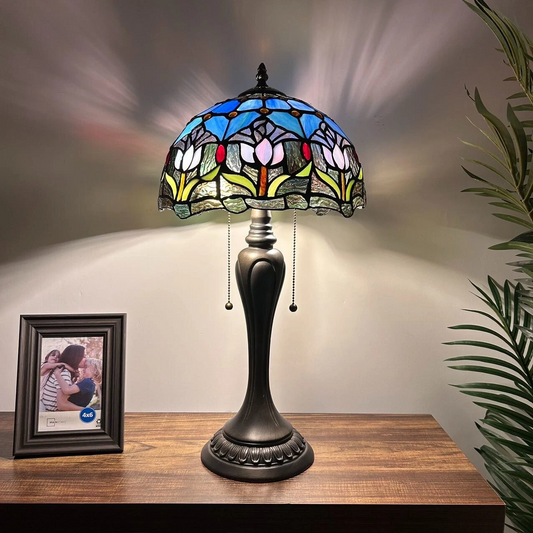Tiffany-Style Stained Glass Table Lamp | Vintage Bedside Lamp for Home Decor | Handmade Stained Glass Lighting for Living Room & Bedroom