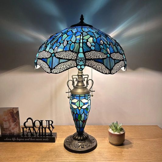 Tiffany-Style Stained Glass Table Lamp | Vintage Bedside Lamp for Home Decor | Handmade Stained Glass Lighting for Living Room & Bedroom